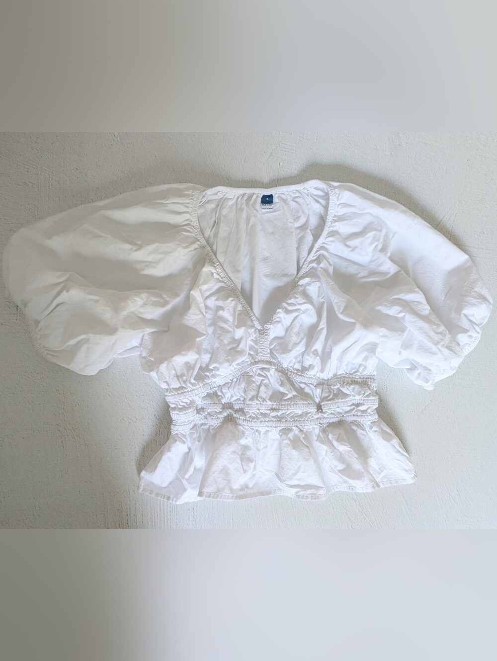 100% Cotton Puff-Sleeve White Smocked Top